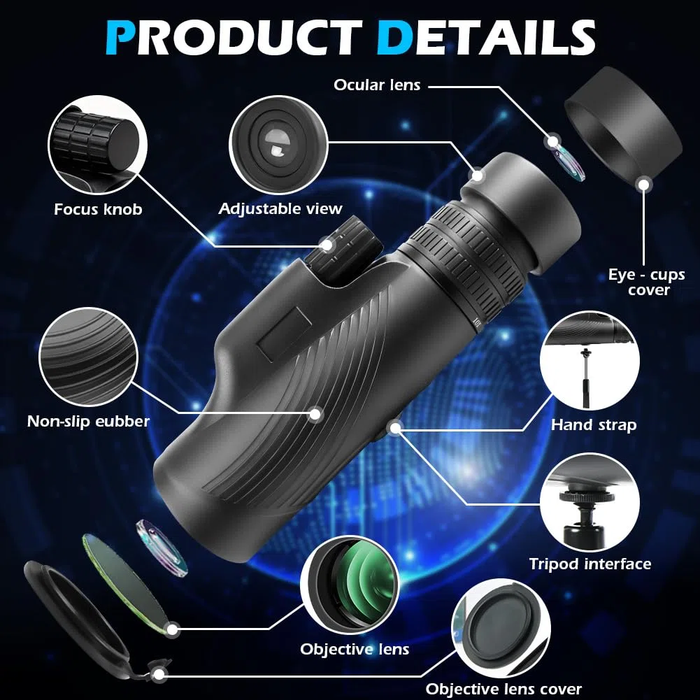AOOWU Telescopio Monoculare 10-30x HD, Cannocchiale Portatile con Prisma BAK-4 e FMC Canocchiale, Zoom Impermeabile Monocular con Treppiede Supporto e Adattatore, per Bird Watching, Caccia, Concerto