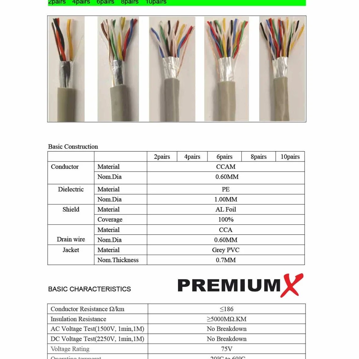 Premium X 50m Cavo Telefonico 4 Conduttori 6x2x0,6mm J-Y(ST) Y - Cavo di Installazione, Linea Telefonica, Cavo di Telecomunicazione, Schermatura in Alluminio, Design CCA, per Interni/Esterni