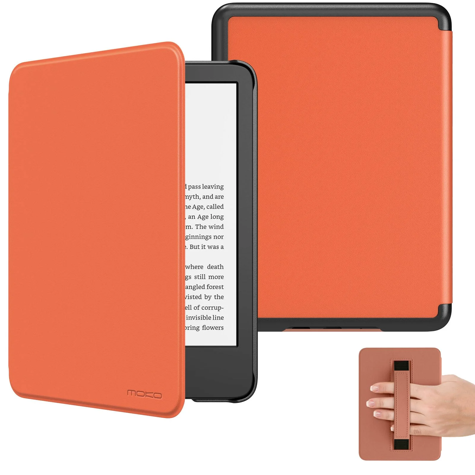 MoKo Custodia per Ebook Reader da 6"(11a Gen-2024/2022), Cover a Conchiglia Leggera Cinturino per la mano con Auto Sonno/Sveglia per 11a Gen 2024,NON per Kobo Aura 2/Remarkable, Arancione