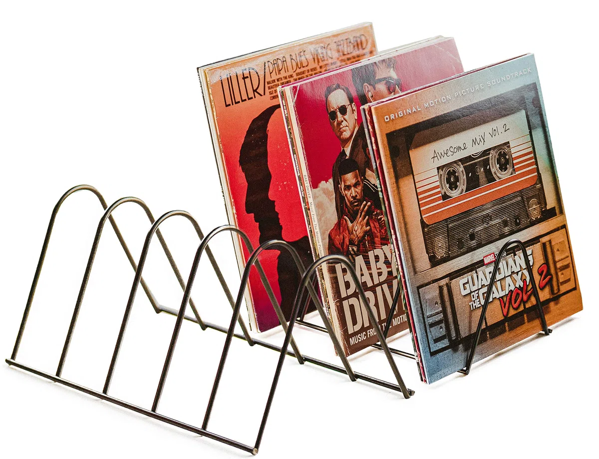 Contenitore in vinile | Scaffale in vinile per 75 vinili | Metallo nero opaco | Accessorio in vinile | Porta volantini | Supporto per dischi riviste Libri | Supporto per dischi in vinile | Deco