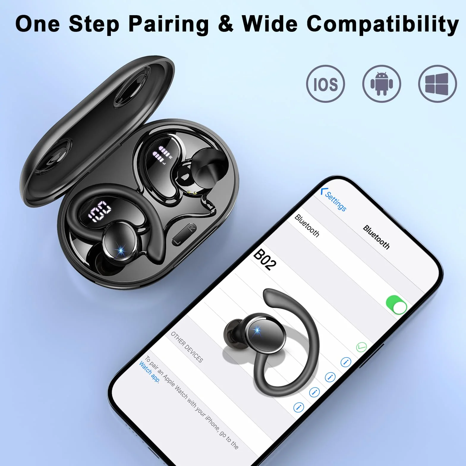 Cuffie Bluetooth 5.4 Sport, 2026 Auricolari Bluetooth con 6D Bass Stereo, IP7 Impermeabile Cuffie Senza Fili, 50 Ore Cuffie In Ear Cancellazione Rumore ENC e 4 HD Mics, HiFi Cuffiette LED Display