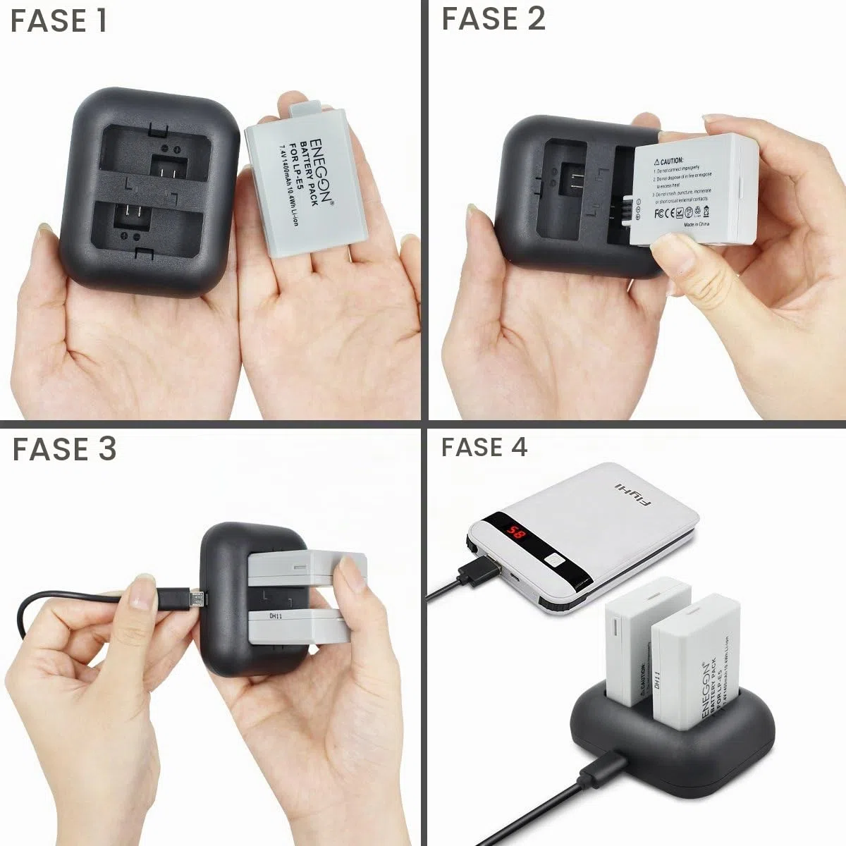 ENEGON Batteria di ricambio (2-Pack) e caricatore rapido doppio per Canon LP-E5 e Canon EOS Rebel XS, Rebel T1i, Rebel XSi, 1000D, 500D, 450D, Kiss X3, Kiss X2, Kiss F