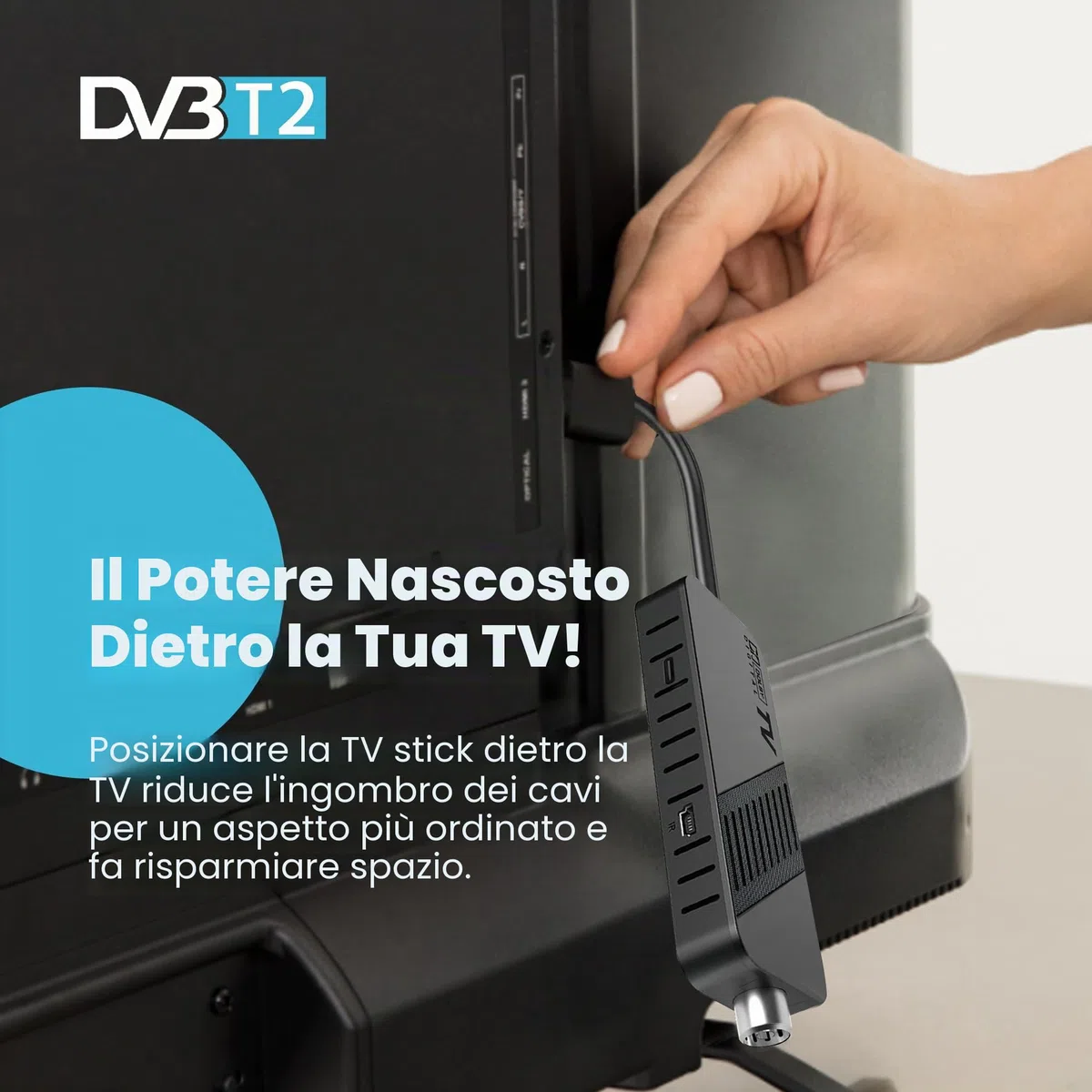 Leyf Decoder DVB-T2 TNT Full HD 1080P TV Decodificatore Nascosto dietro la TV, Display digitale, HEVC H265 Main 10 Bit, 2in1 telecomando, HDMI/AV, USB