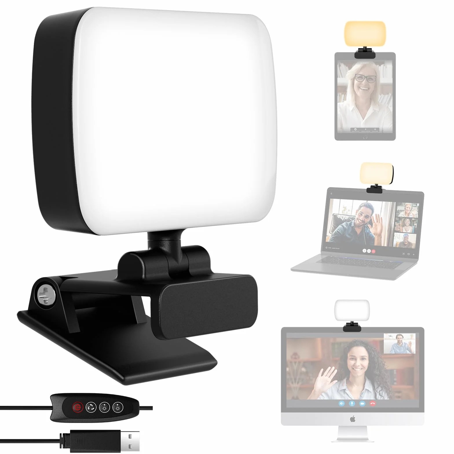 RealPlus Luce per Videoconferenza, Luce Video USB Cablata Portatile a Clip con 120 LED e 3 Modalità di Illuminazione, Luce per Video per PC/Laptop/Luci Video/Live Streaming/Ufficio/YouTube/Tiktok