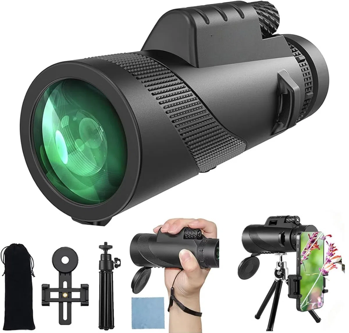 Yongheng 12X50 Telescopio Monocolo Cannocchiale Professionale Potente HD Telescopio Monoculare Professionale per animali selvatici,caccia, campeggio, ideale per osservatori della natura (nero)