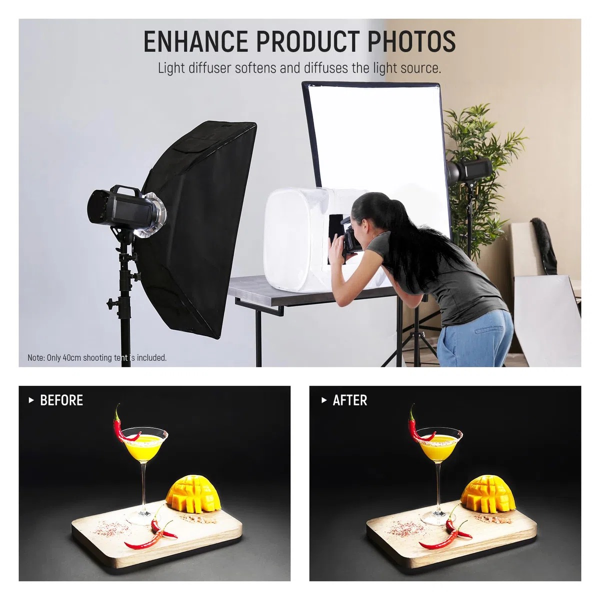 NEEWER 40CM Tenda da Tiro per Studio Fotografico, Nylon Senza Pieghe Migliorato Ammorbidimento e Diffusione di Luce, Scatola Fotografica con 4 Fondali (Rosso/Blu/Nero/Bianco) per Fotografia, STL-40