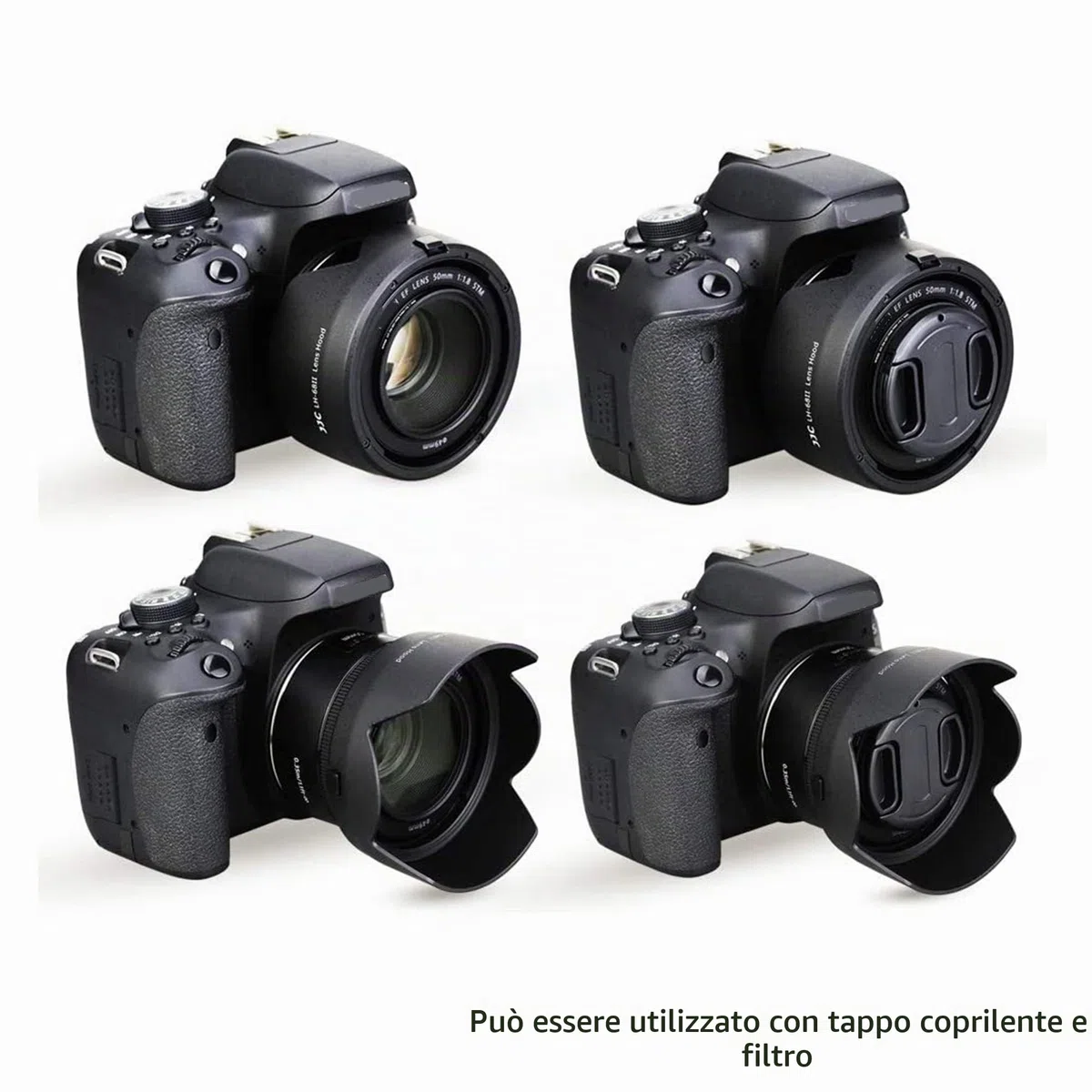 Paraluce e Filtro UV per Canon EF 50 mm f/1.8 STM, Sostituisce Canon ES-68, Paraluce Reversibile con Filtro UV da 49 mm, Riduce i Riflessi