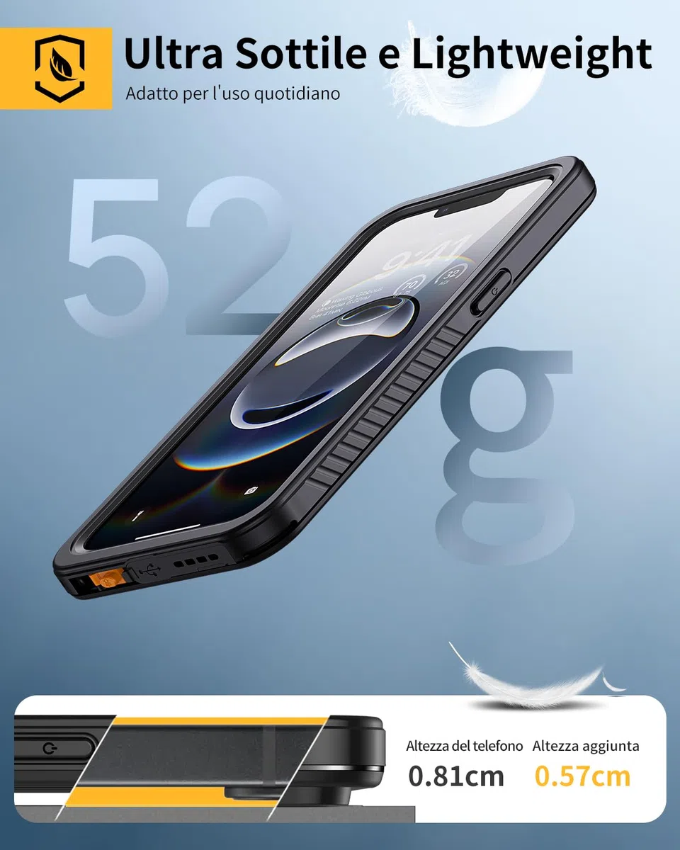 Lanhiem Cover per iPhone 17E 16E impermeabile – Antiurto [compatibile con MagSafe] Infrangibile 360 integrale IP68 Waterproof Chantier antipolvere per iPhone 17E 16E,Nero