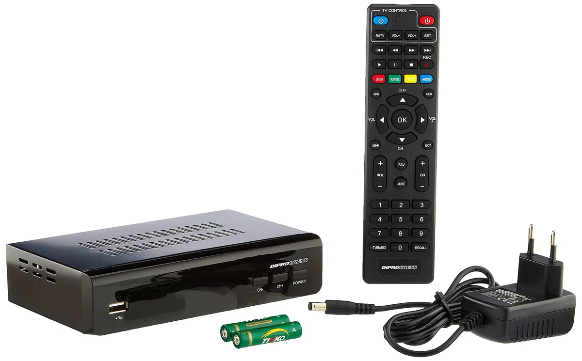 Diprogress DPT203HD DVB-T2 HEVC H265 Decoder con Telecomando Universale 2 in 1