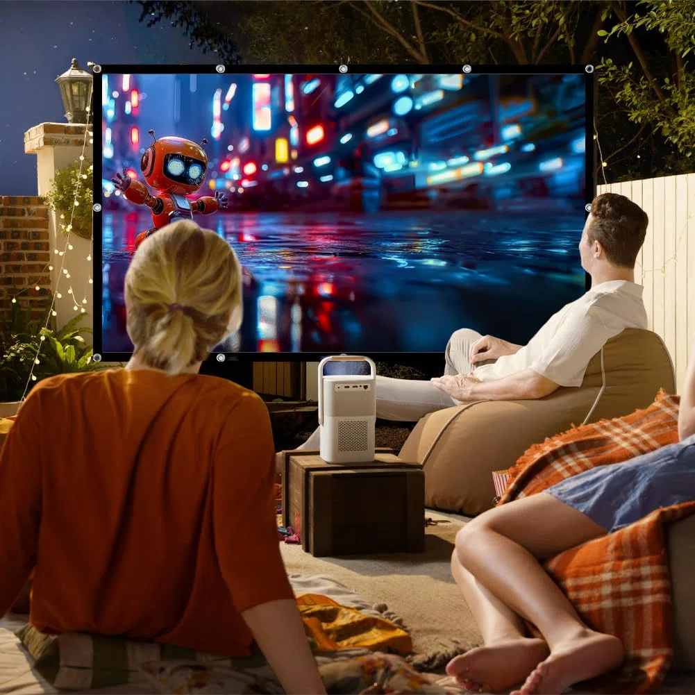 Gohytal Proiettore su tela, 16:9, HD, pieghevole, anti-piega, fronte/retro, portatile, per casa, scuola, riunioni, home theater (bianco, 100 pollici)
