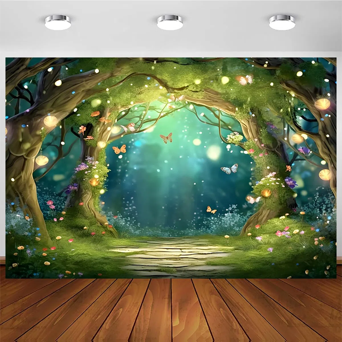 2.7x1.8m Sfondo foresta incantata Fantastico paese delle meraviglie bosco farfalla fiori albero sfondo fotografico principessa festa di compleanno neonato baby shower decorazioni
