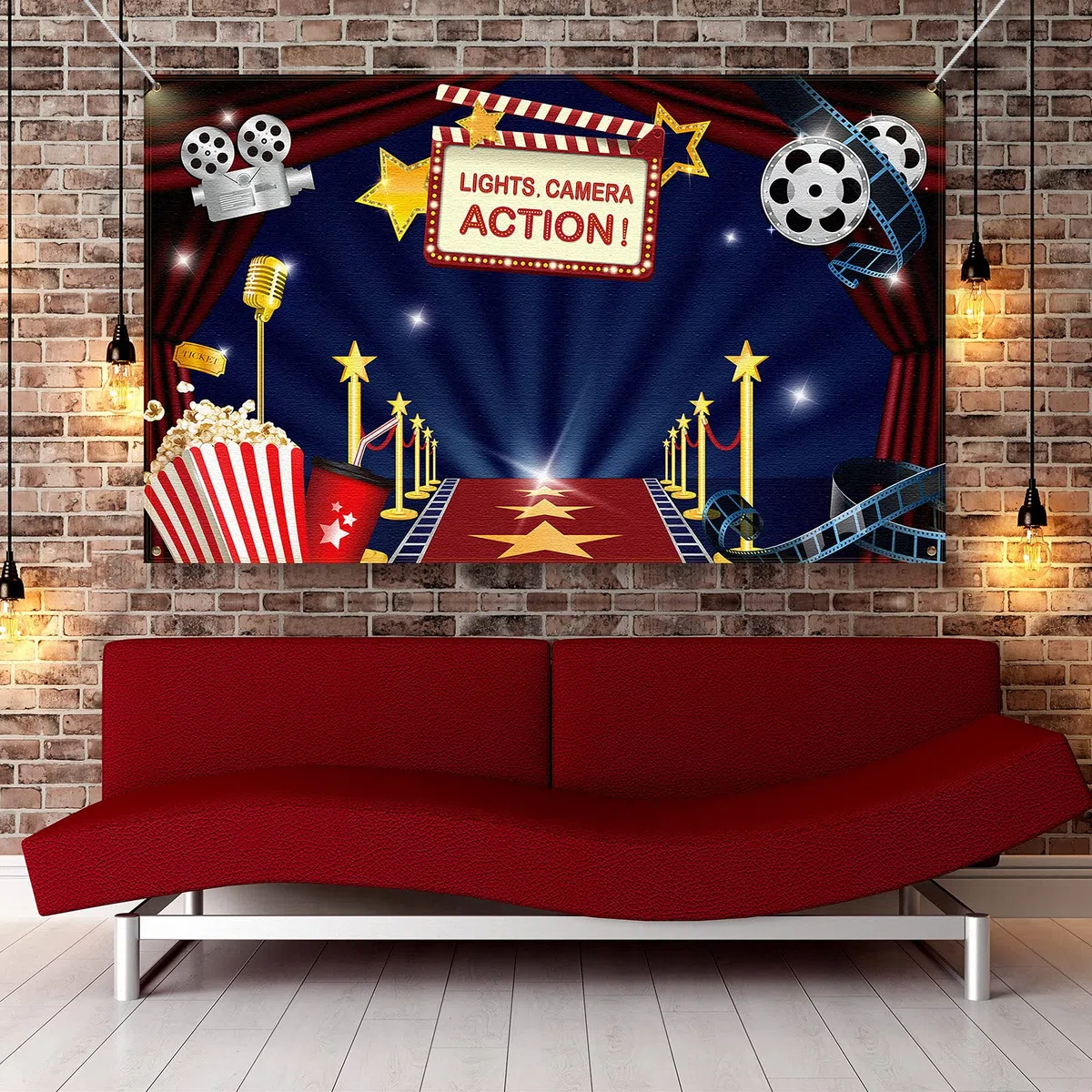 Decorazioni per feste a tema film Hollywood, grande sfondo in tessuto Hollywood per serate cinematografiche, feste di compleanno, eventi, premi, cerimonie fotografiche, sfondo fotografico, 180 x 100