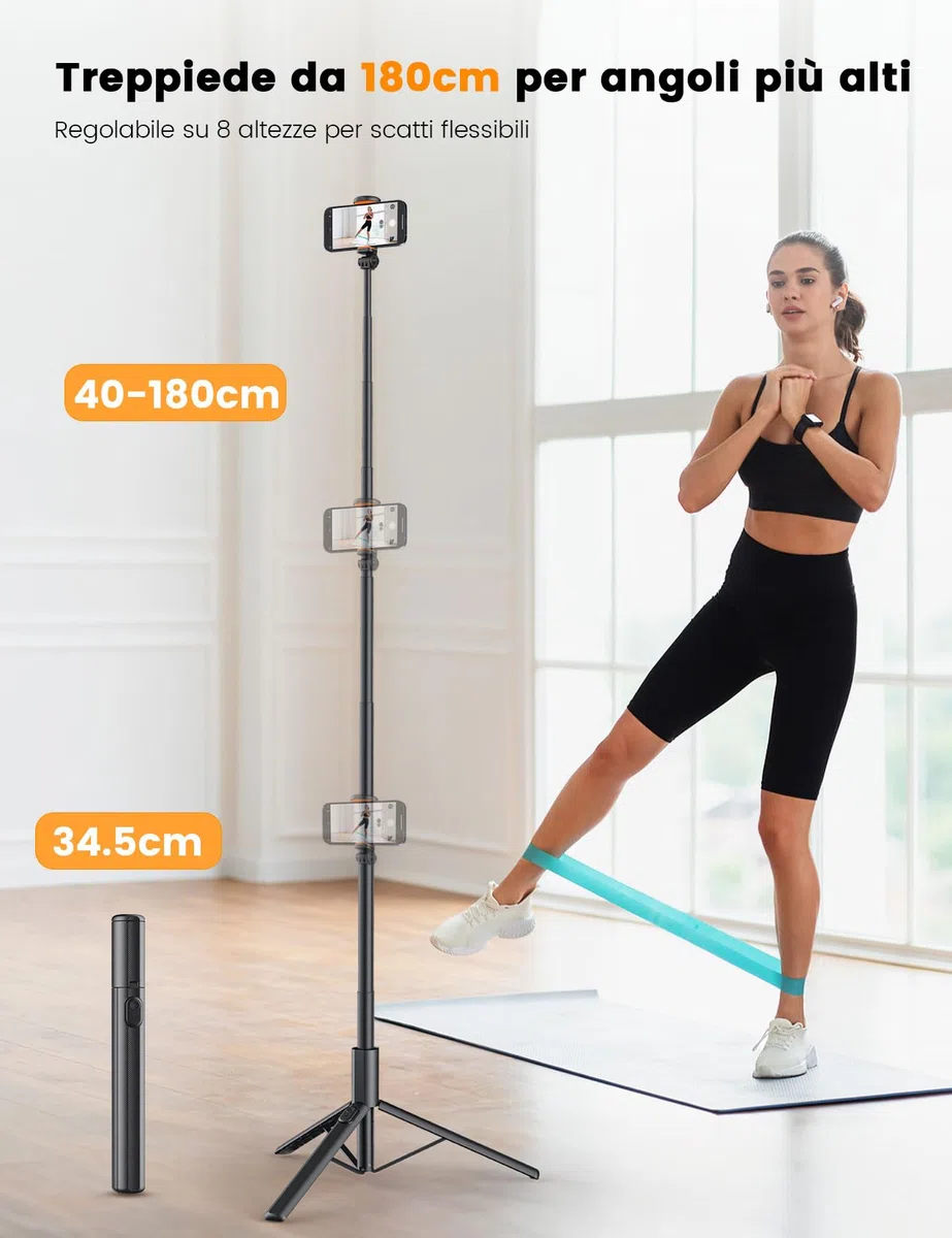 ANXRE 180cm Treppiede Per Smartphone Monopiede Portatile, NT79 Estensibile Bastone Selfie Cavalletto Per Smartphone Selfie Stick Compatibile Con iPhone/Samsung/Gopro/Telecamera
