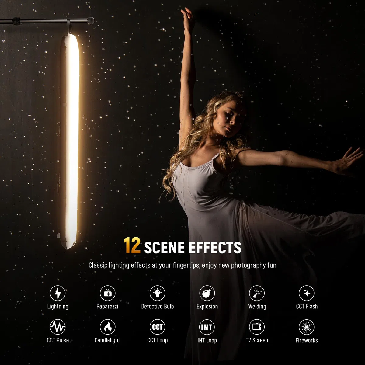 NEEWER BASICS 21W Barra LED Luce Fotografica Portatile 90cm Illuminazione Video TPU Gonfiabile Bicolore 2700-6500K 1300LUX 12 Effetti CRI95 Batteria 2500mAh per Studio Foto Registrazione, GC21B
