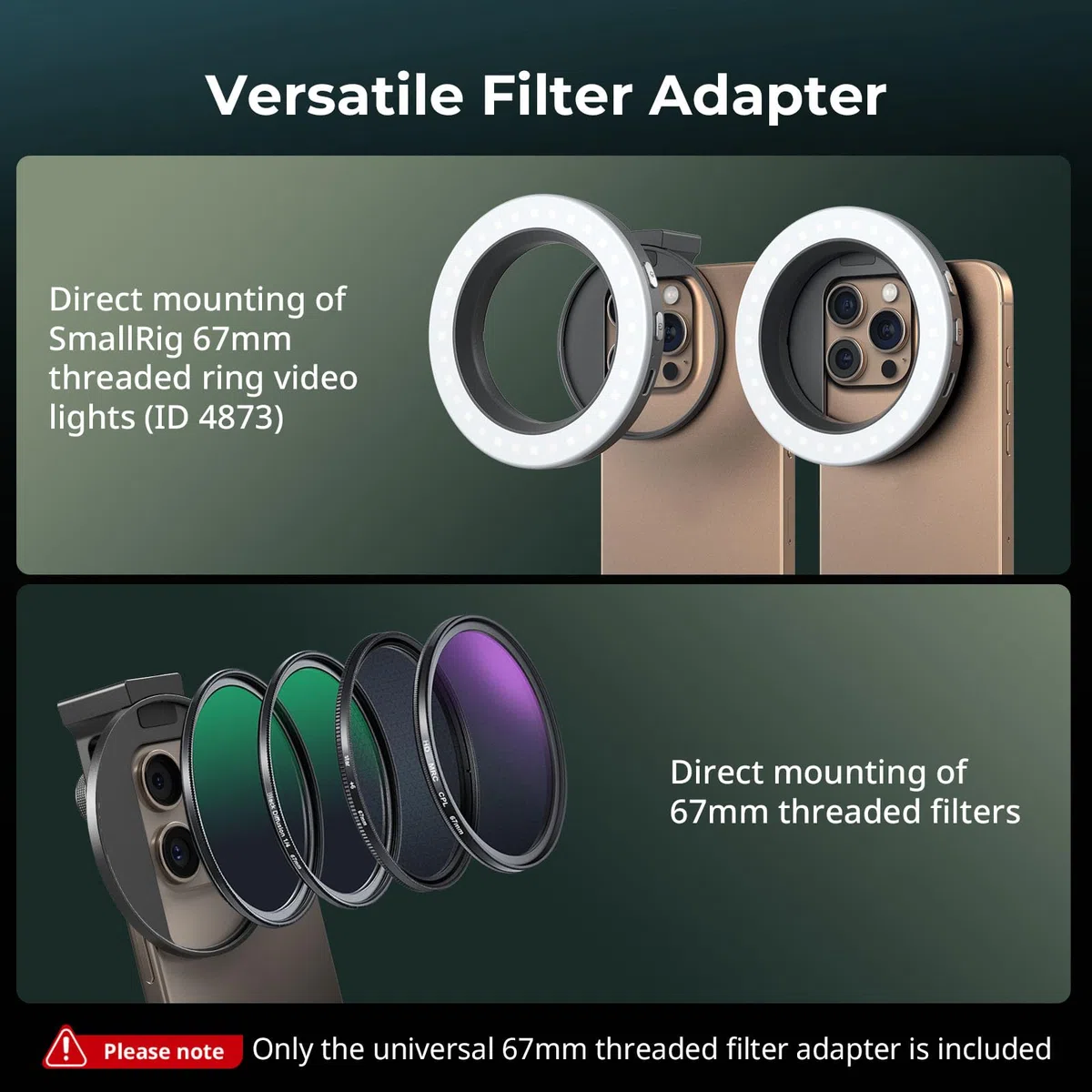 SmallRig Adattatore universale per filtro filettato da 67 mm