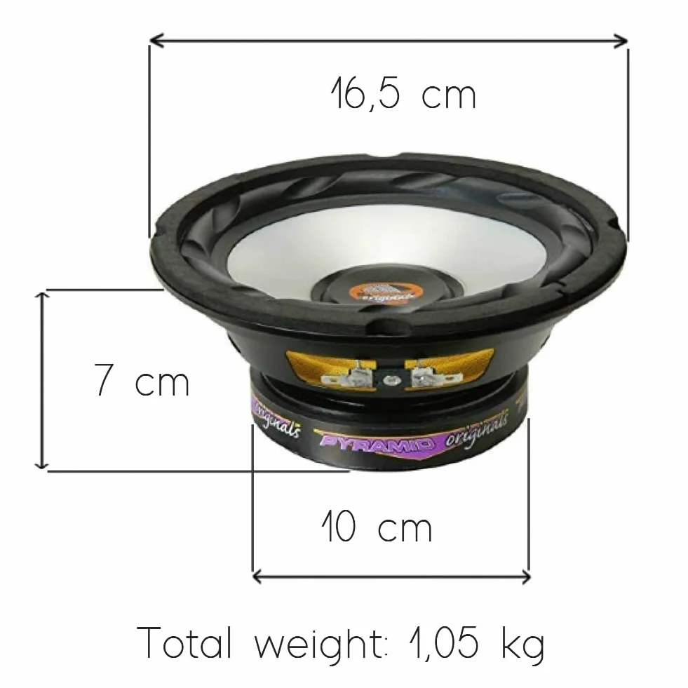 KIT SET PER PYRAMID WX65X 1 woofer altoparlante diffusore da 16,5 cm 165 mm 6,5" di diametro, da 150 watt rms e 300 watt max, impedenza 4 ohm, per auto 1 pezzo