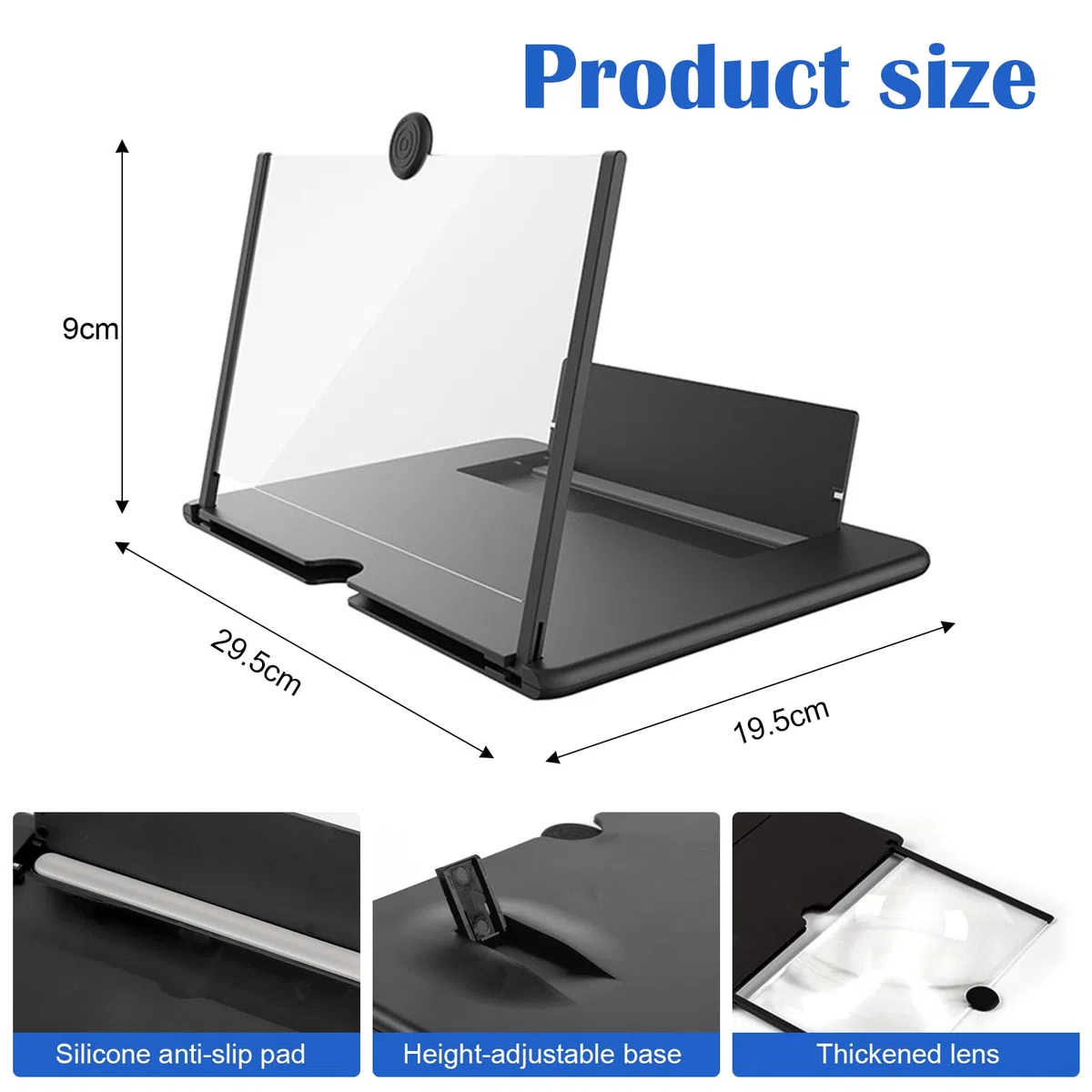 18 Pollici Lente Ingrandimento Smartphone – 3D HD Ingranditore Schermo Smartphone, Anti-luce Blu, Modello a Estrazione per Guardare Video, Tutti gli Telephone (Nero)