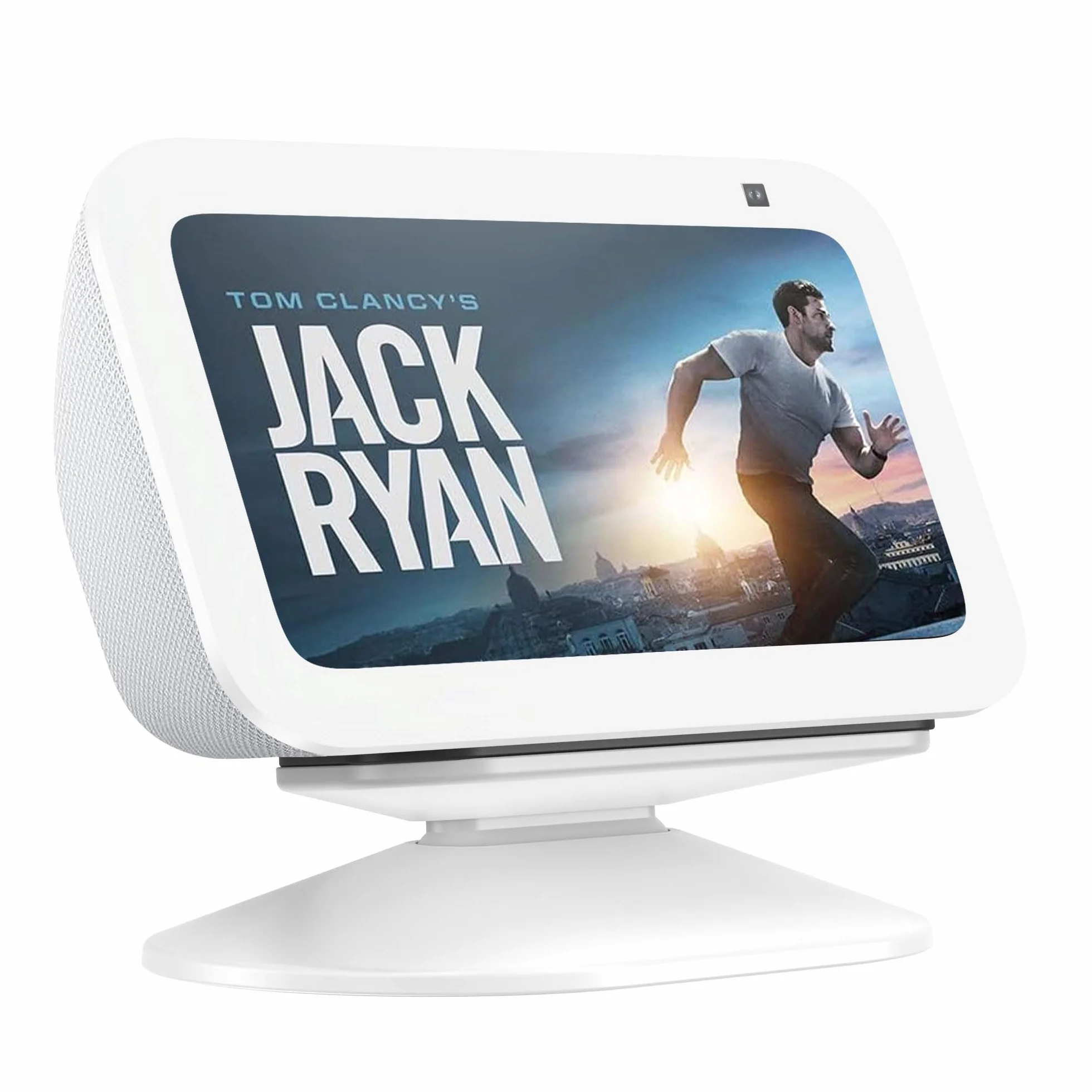 PlusAcc - Supporto regolabile per Echo Show 5 (3a generazione) con funzione di inclinazione e base antiscivolo, colore: bianco
