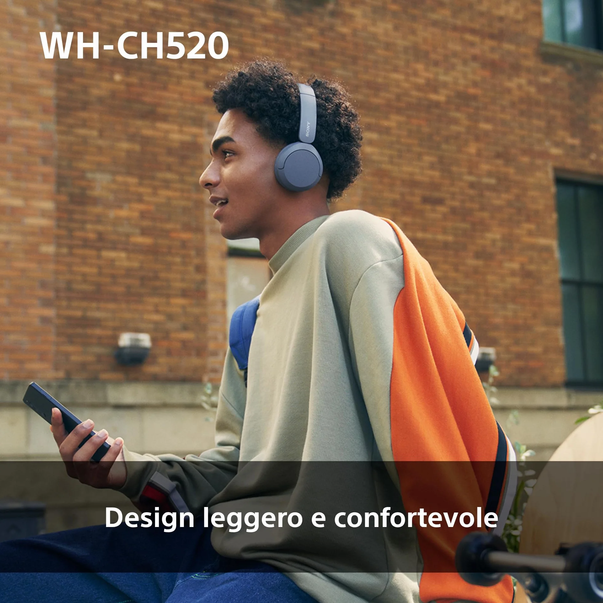 Sony WH-CH520 | Cuffie Wireless, Connessione Multipoint, con Microfono, Fino a 50 ore di durata della batteria con Ricarica rapida - Nero