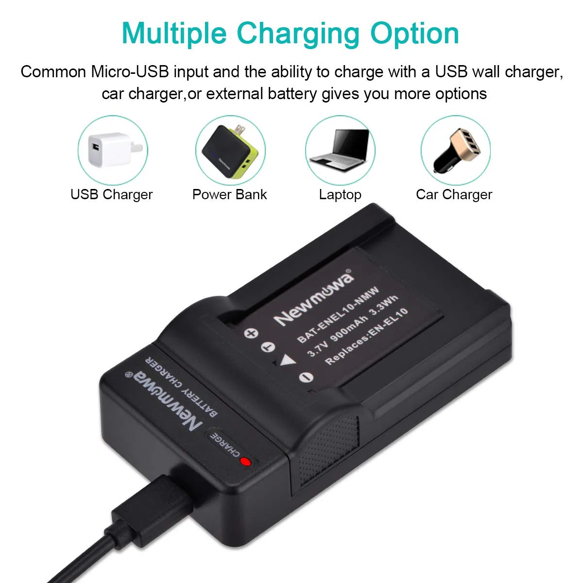Newmowa EN-EL10 Batteria (confezione da 2) e Portable USB Caricatore kit per Nikon Coolpix S60, S80, S200, S202, S203, S205, S210, S220, S225, S230, S500, S510, S520, S570, S600