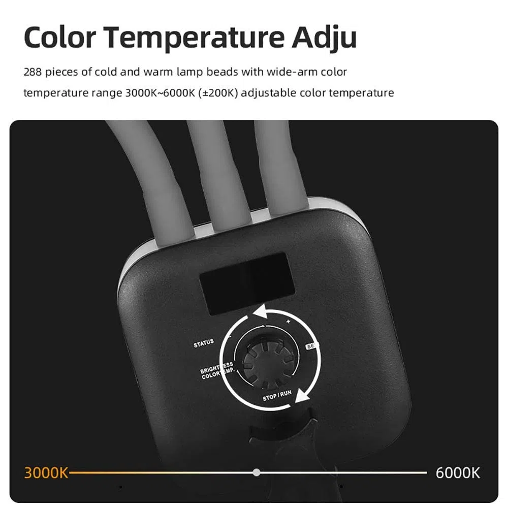 AL-20 Luce LED a doppio braccio 40 W 3000 K-6000 K (± 200 K) con schermo LCD e telecomando per trucco di bellezza, manicure, tatuaggi, live online, studio fotografico