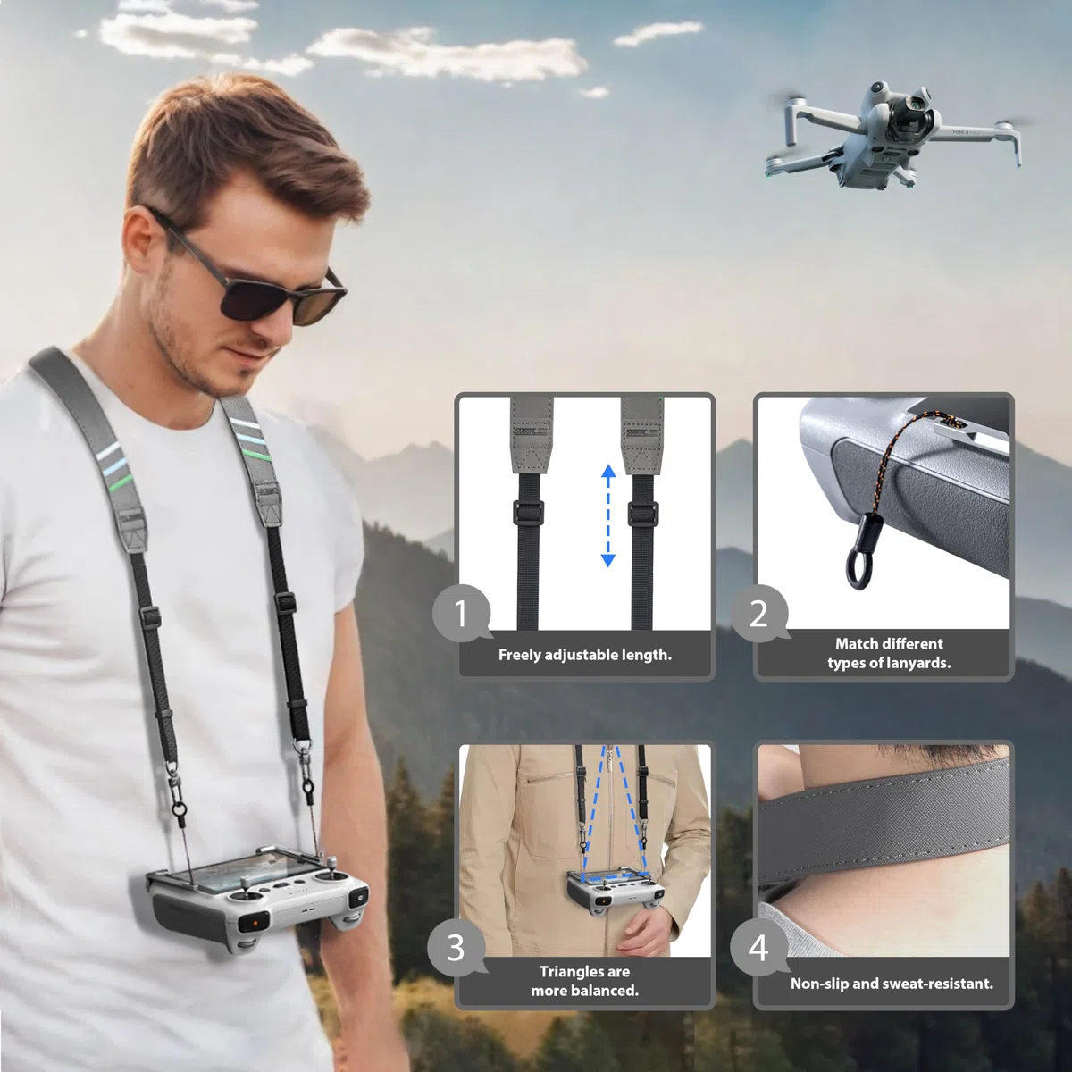 STARTRC LITO X1 equilibrio Cinghia da collo Cordino per DJI RC/RC 2/RC Pro Accessori tracolla da collo per DJI Mini 5/4/3 Pro/Mavic 3/Air 3S Accessori per cinghia remota drone