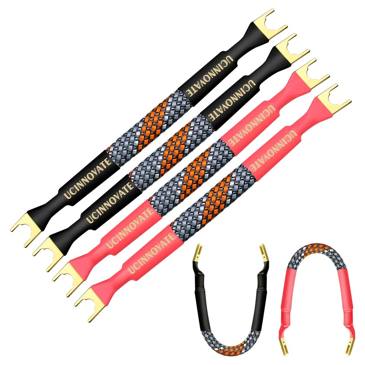 UCINNOVATE Set di 4 cavi di avviamento HiFi OFC da 15,2 cm, ponte di cavo per altoparlanti bi-wire con placche di collegamento placcate in oro, audiofilo flessibile 11 AWG