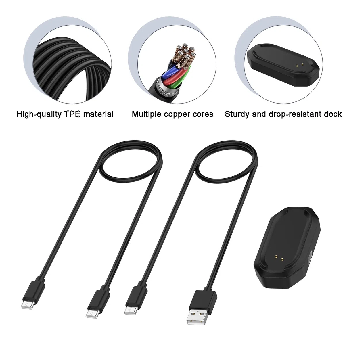 Stazione di ricarica per Insta360 Go 3/Go 3S Caricabatterie di ricambio (2 cavi USB-A e Type-C)