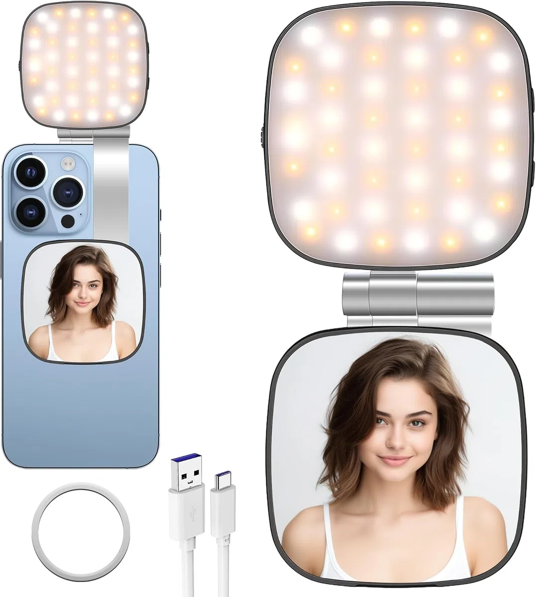Vibe LED - Luce magnetica per selfie per iPhone, luce del telefono con specchio, fissaggio istantaneo per MagSafe, per selfie, videoconferenze