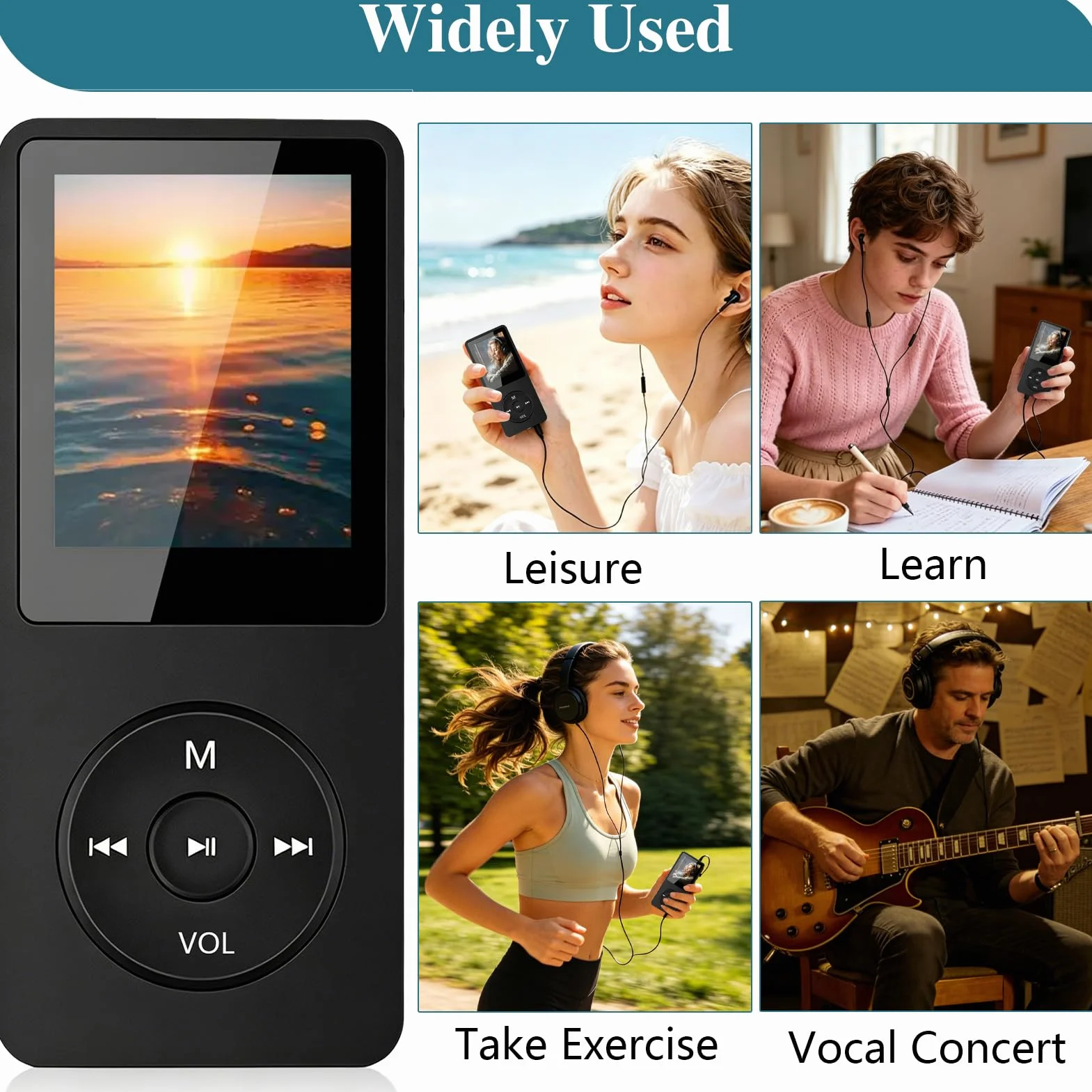 Lettore MP3 Bluetooth 5.3 con 64 GB di memoria, lettore musicale portatile con altoparlante, lettore MP3 HiFi per bambini e adulti, autonomia 70 ore, radio FM, display da 1,8 pollici, scheda TF fino a