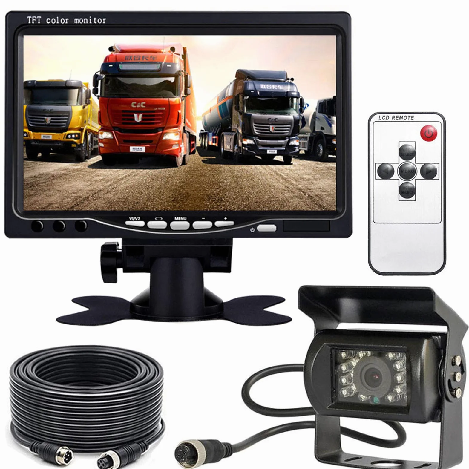 Monitor a 4 pin, a infrarossi per visione notturna, impermeabile, backup per telecamera posteriore, 15 m di cavo, schermo LCD TFT lungo 17,8 cm, a colori, HD. Ideale per automobili, camper, autobus