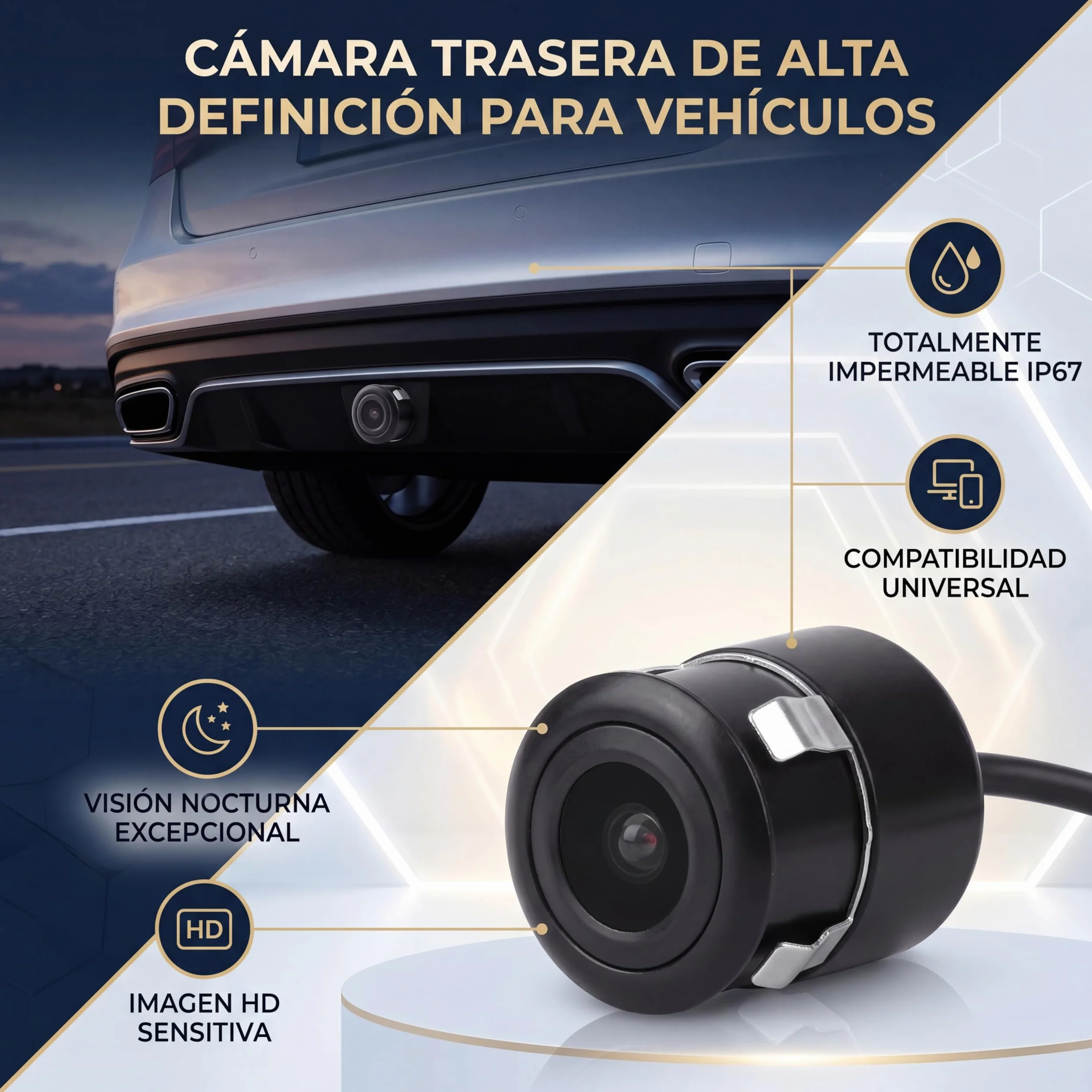 Aramox - Telecamera per retromarcia con visione notturna ad alta luminosità 18,5 mm HD, visione posteriore della telecamera di retromarcia, visione notturna colorata NTSC/PAL