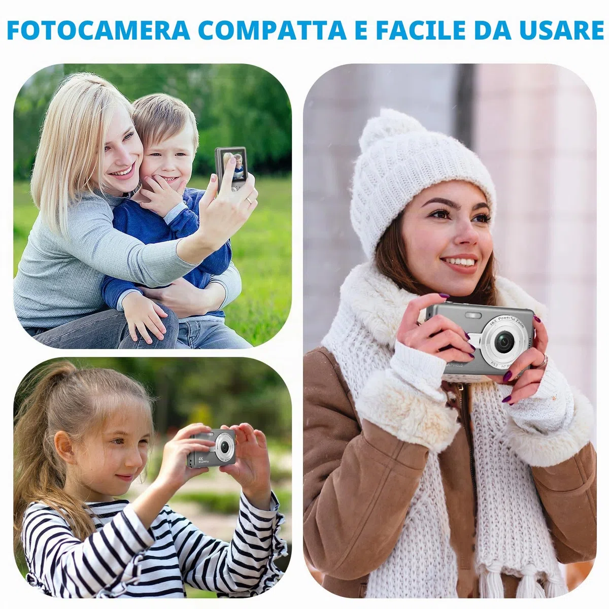 Macchina Fotografica Digitale con Scheda 64GB, 1080P 40MP Fotocamera Digitale Compatta con Zoom Digitale 8X Flash, Fotocamere Digitali Per Bambini Adolescenti Adulto Principianti (Grigio scuro)
