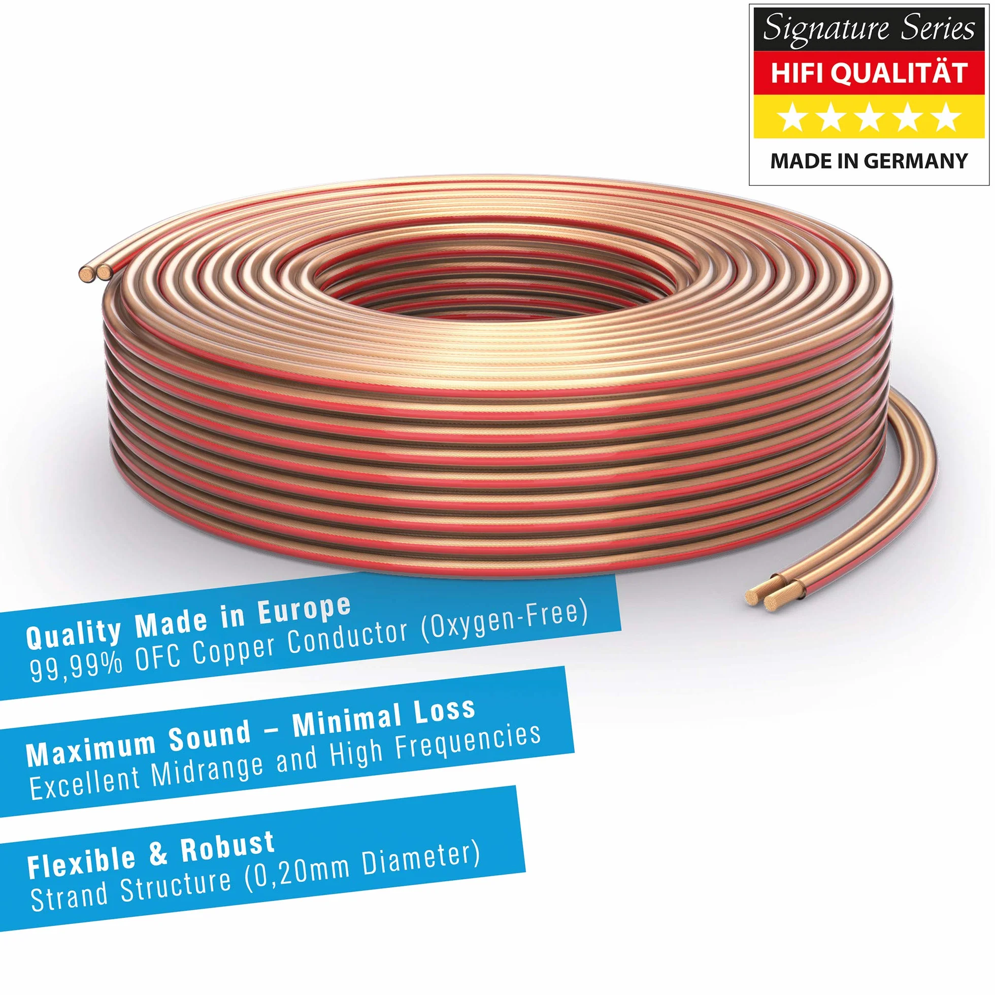 PureLink Cavo per altoparlante, OFC 2 x 4,00 mm², 0,20 mm, 10 m, cavo in rame puro per HiFi, cassette subwoofer, cavo audio con marcatura di polarità, trasparente