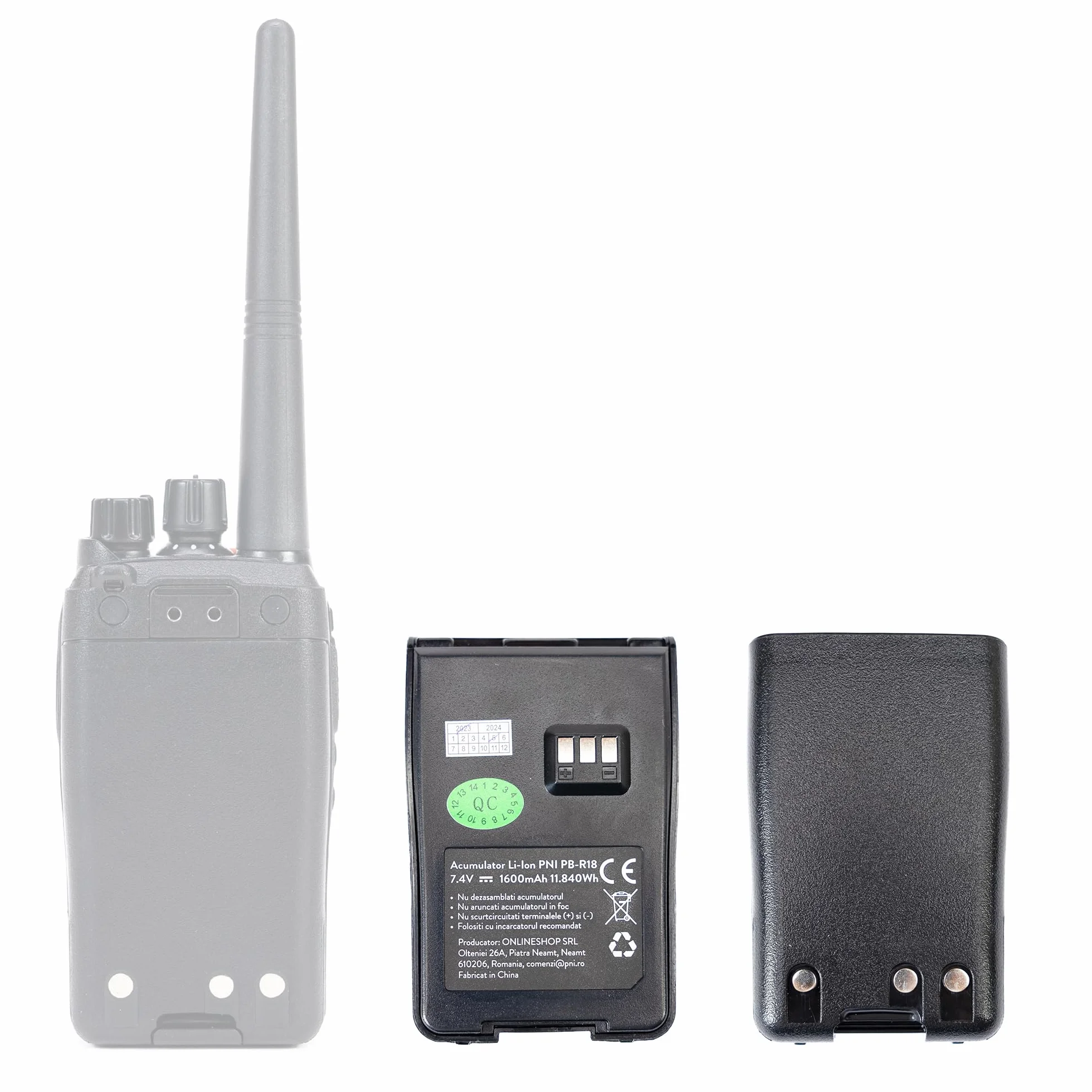 PNI Batteria PB-R18 per stazione radio portatile PNI PMR R18, Li-Ion, 1600 mAh, 7,4 V