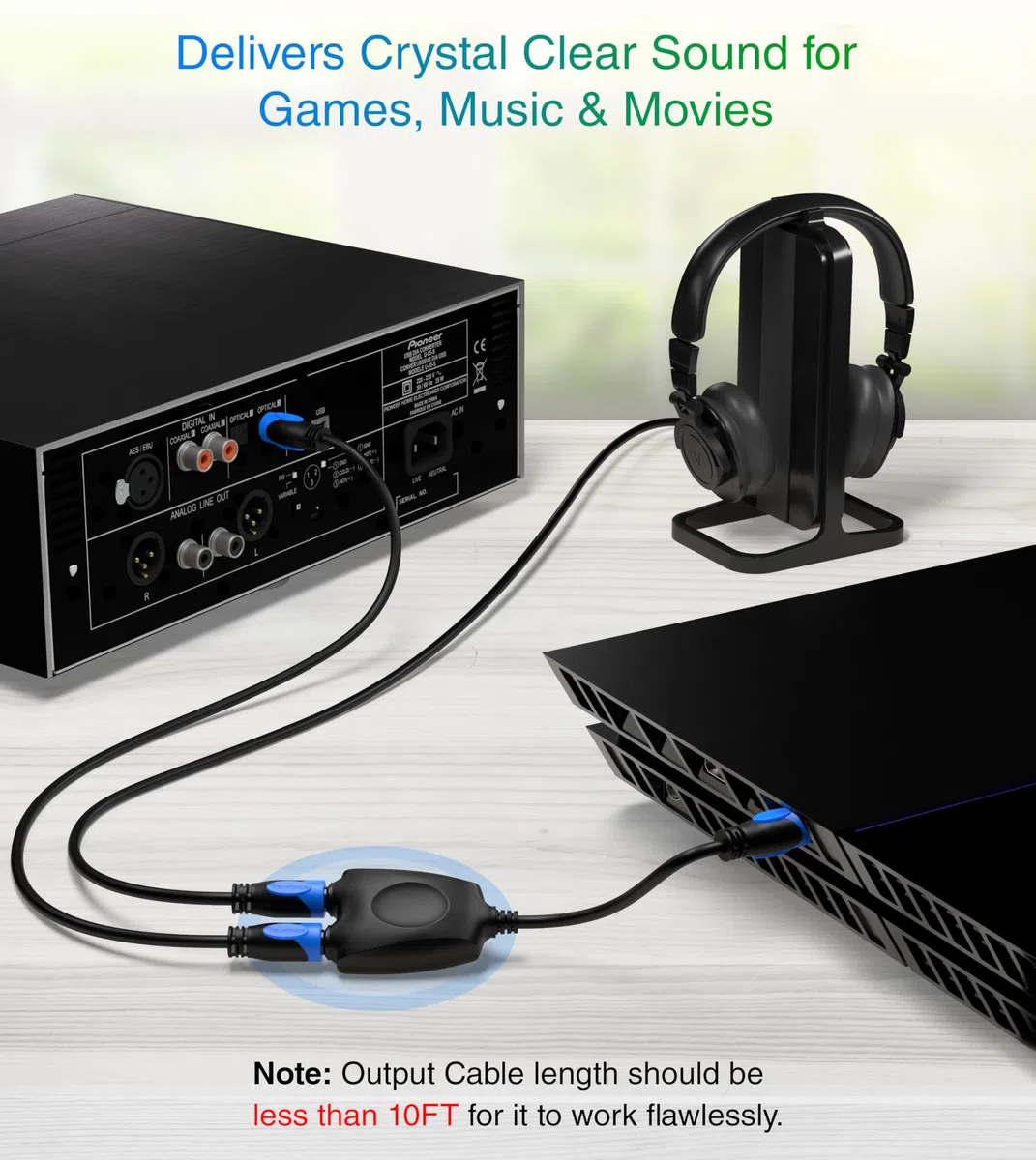 BlueRigger Digital Optical Audio Splitter 1x2 (1 in 2 Out Unidirectional Toslink Splitter, Support LPCM2.0, Dolby Digital, DTS 5.1)- for Home Theatre, Xbox, DVD, TV, Receiver, Sound Bar