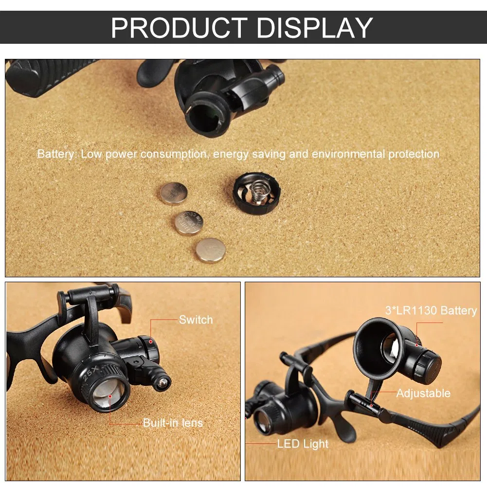 Double Eyes Jewelry Lente, Occhiali con lente d'ingrandimento 10X, 15X, 20X, 25X, New Head Wearing Magnifying Lens Occhio Doppio Gioielli Guarda Riparazione Lente Di Ingrandimento Occhiali