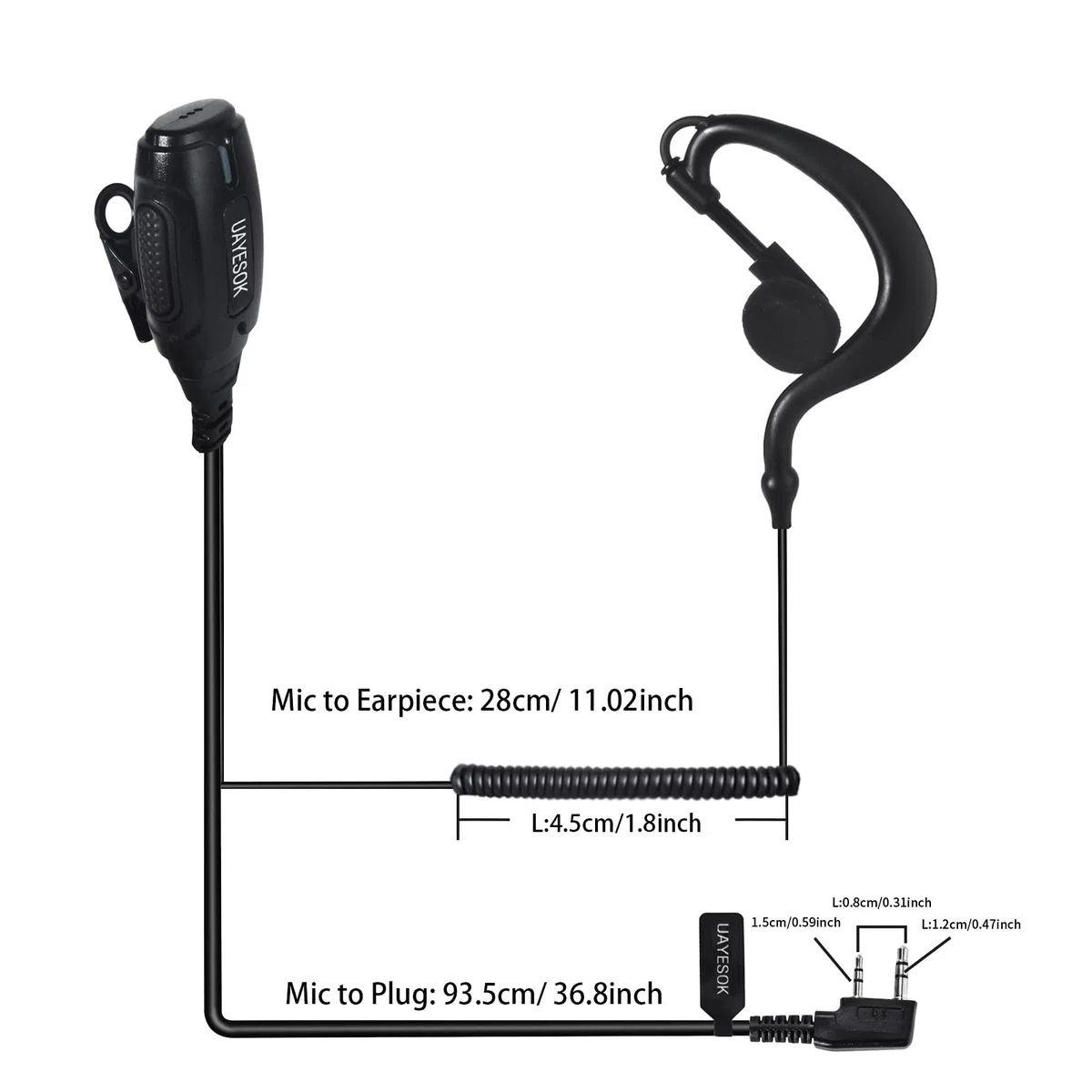 UAYESOK Cuffie radio a 2 pin, tipo G con microfono PTT e tappi per le orecchie, compatibili con Baofeng UV5R 888s UV-82 Kenwood RT24 RT27 eSynic QuanSheng Walkie Talkie (2 pezzi)