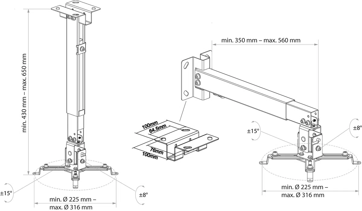 SCHWAIGER 9468 Supporto per proiettore Supporto per proiettore a parete Supporto per soffitto Supporto universale girevole max. 20 kg bianco