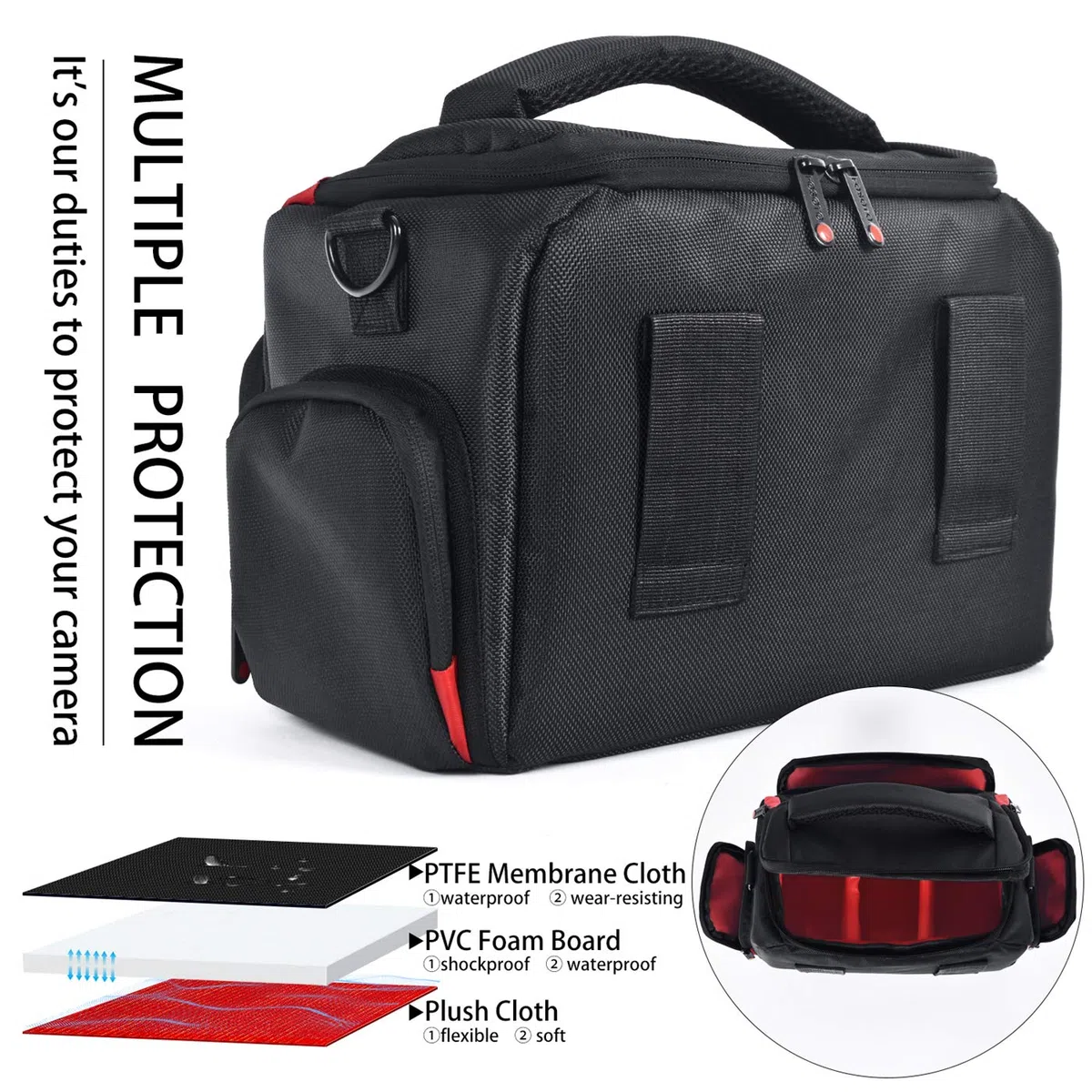 FOSOTO Custodia impermeabile per fotocamera SLR, grande compatibile con Nikon D3500 D3400 D5600 D7500 D850 Canon EOS 2000D 4000D 80D 750D 7D Mark II