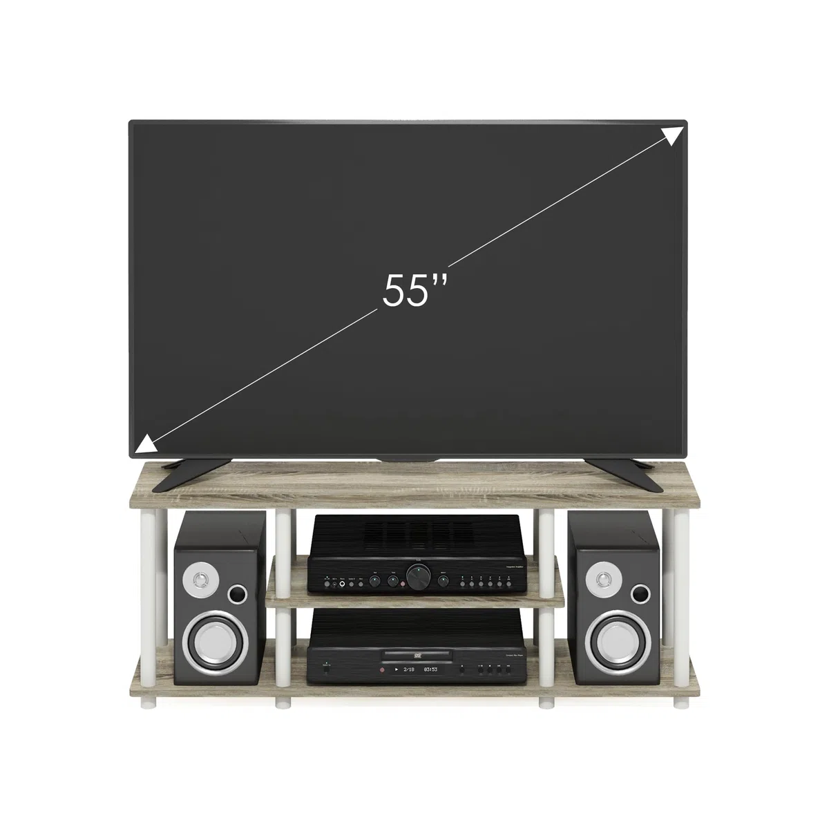 Furinno Supporti TV di Intrattenimento a 3 Livelli, Oak/White, 140 cm
