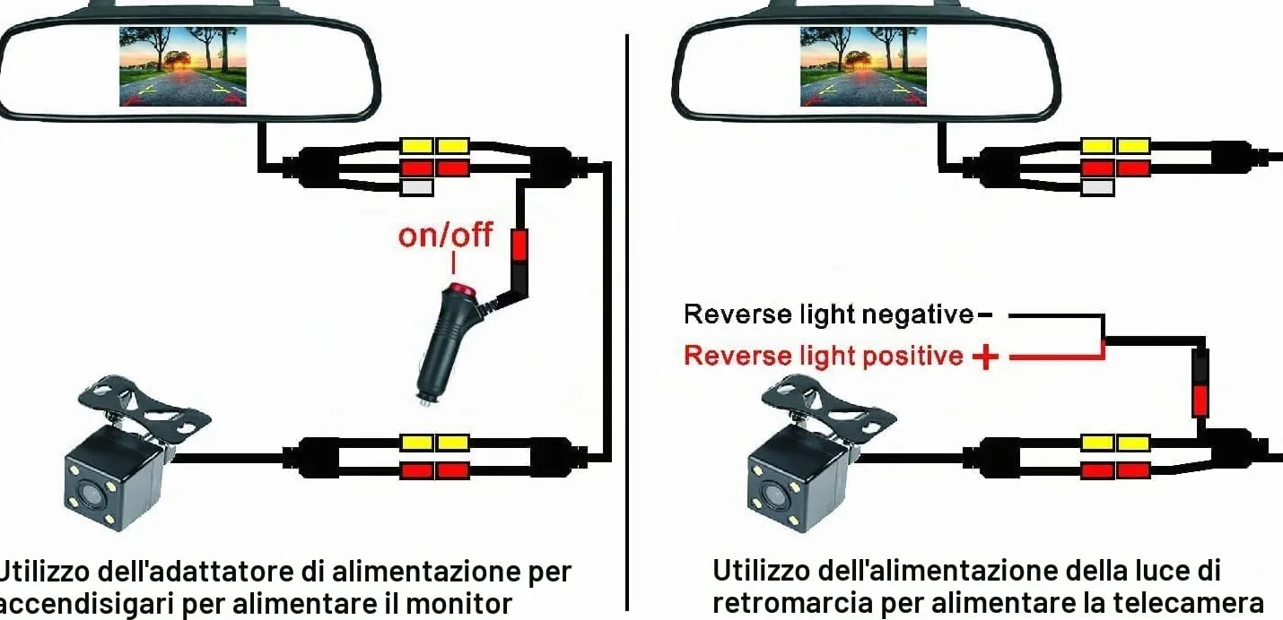 Set di telecamera per retromarcia Wried, monitor 4,3 pollici TFT LCD per specchietto retrovisore auto, 4 LED impermeabili, visione notturna, telecamera di backup per retromarcia