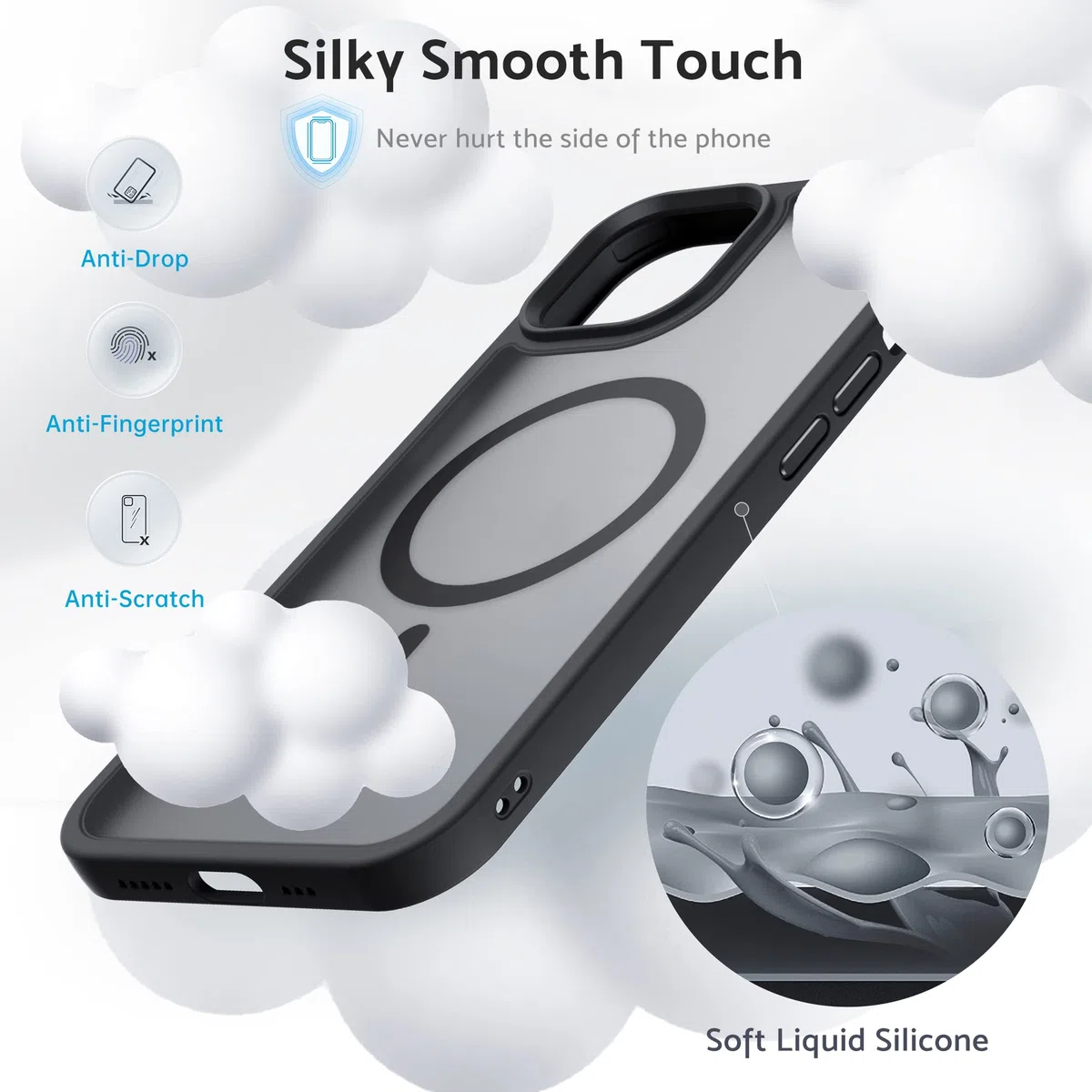 Anqrp Custodia Matt Kada per iPhone 13, sottile [Compatibile con MagSafe] Custodia protettiva magnetica e traslucida