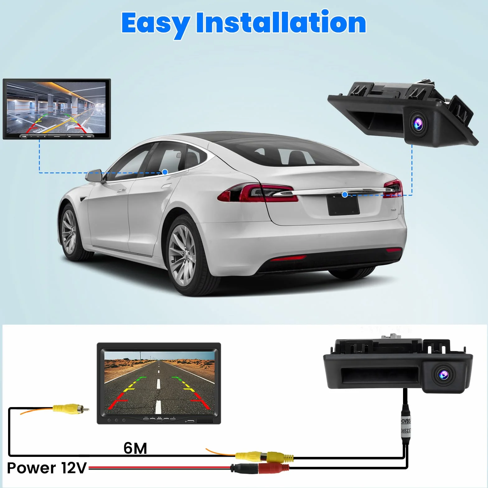 Hikity Retrocamera AHD 1080P per VW Touran Passat Touareg Tiguan Retrocamera Auto 170° Grandangolo Telecamera Posteriore per Auto con Cavo Video 6M + Cavo Alimentazione 1,5 M