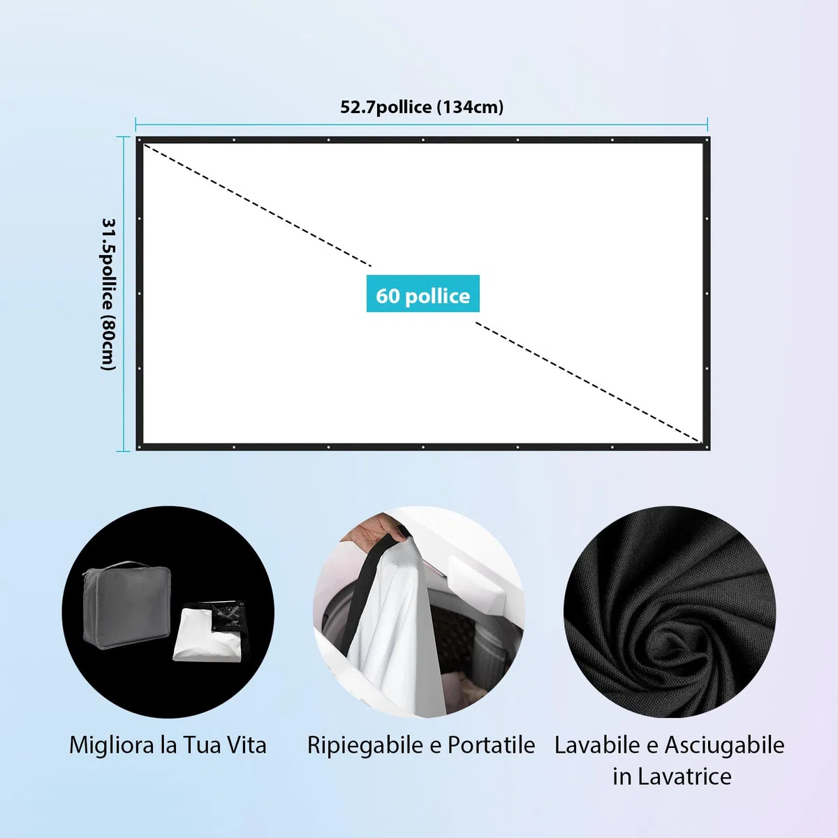 Schermo Proiezione 60 Pollici Esterno: LEORFI Sfondo Nero Migliorato Opaco - Schermo Proiezione Portatile Interno - Telo Proiettore Pieghevole Lavabile per Home Cinema - Con Borsa Trasporto