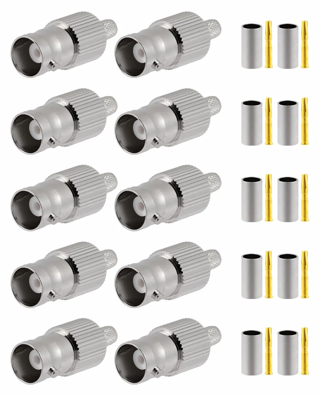 Vecys 10 PCS BNC Femmina Connettori 50 Ohm BNC Femmina Crimpare Connettore per RG58 RG142 RG400 VLMR195 RF Coassiale Cavo