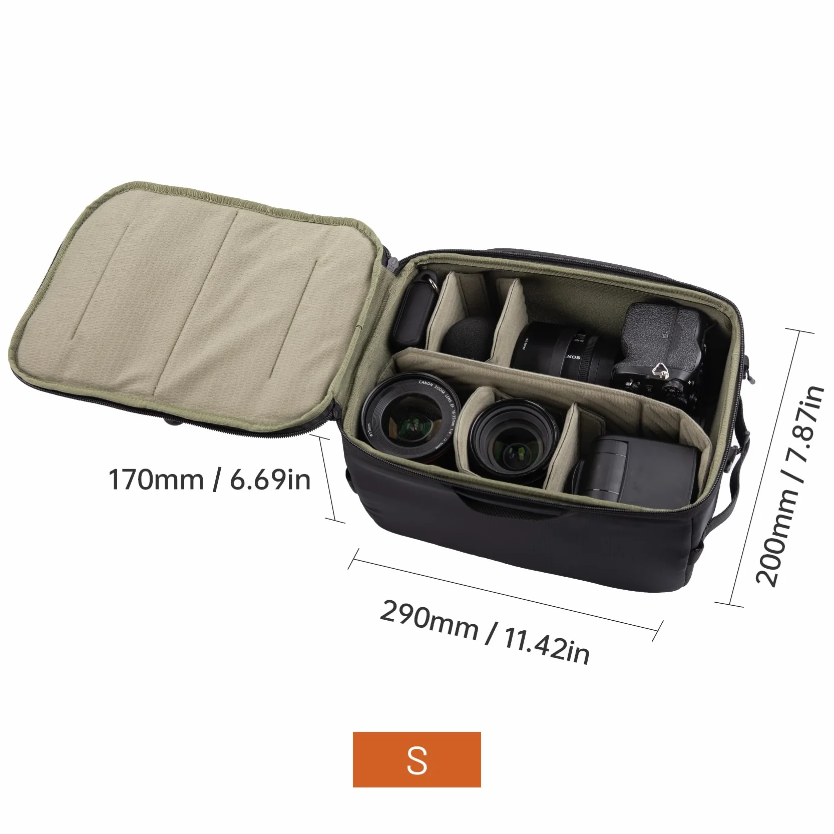 PGYTECH S Custodia Inserto Borsa Fotografica con Tracolla, Borsa Interna per Fotocamera Impermeabile e Anti-Shock con Divisori Regolabili, Custodia Protettiva per Reflex, DSLR, Mirrorless Obiettivi