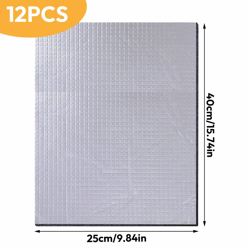 12 Tappetini Isolanti per Auto, 5 mm, 40x25 cm, Autoadesivi, Isolamento Acustico e Termico, per Vano Motore, per isolamento acustico, isolamento, ignifugo, impermeabile