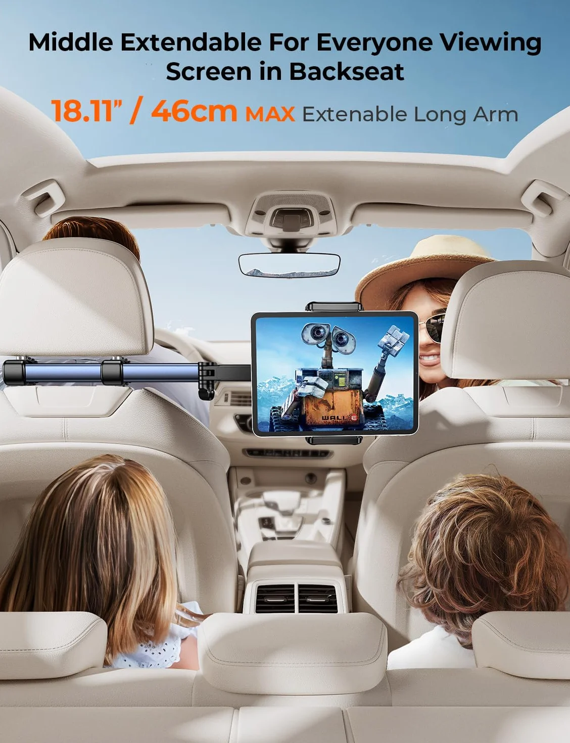 TRYONE Supporto Tablet Poggiatesta Auto [46CM Braccio Ultra-Lungo] [ 3 in 1 Estensibile] Porta Tablet Sedile d'Auto Bambin per iPad/per Sumsung Tab/eReader/Switch/Cellulare/Altri ecc di 4,7-13 Pollic