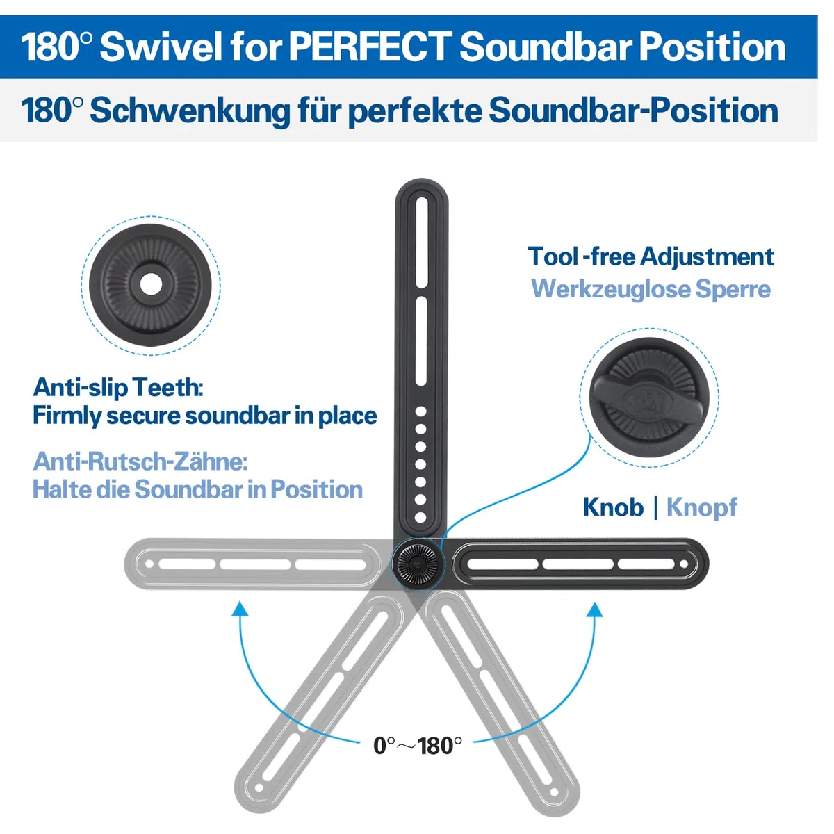 Mounting Dream - Supporto universale per soundbar, per soundbar fino a 6.8 kg, installazione sopra o sotto la TV, con piastra di estensione lunga e corta staccabili